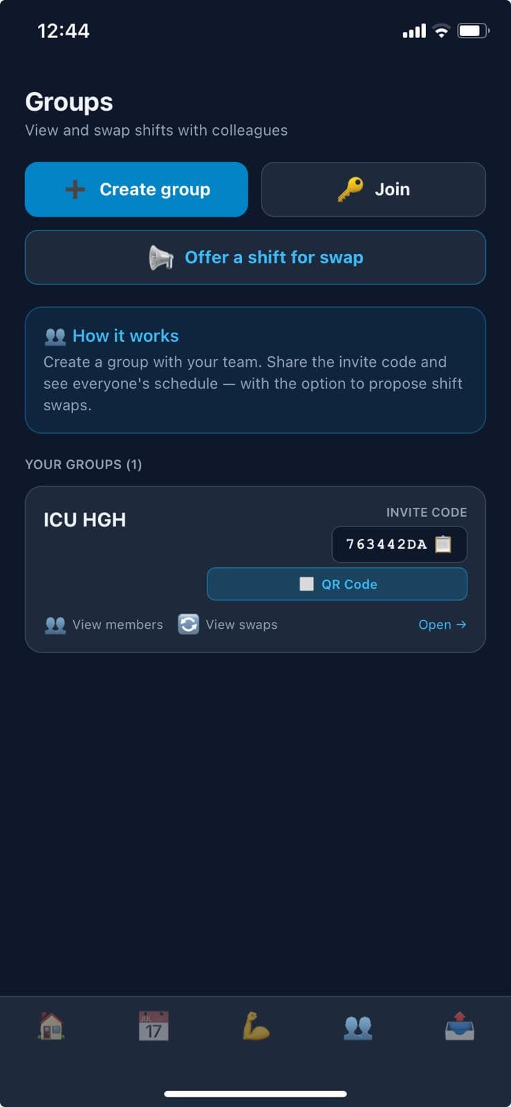 Shift groups screen