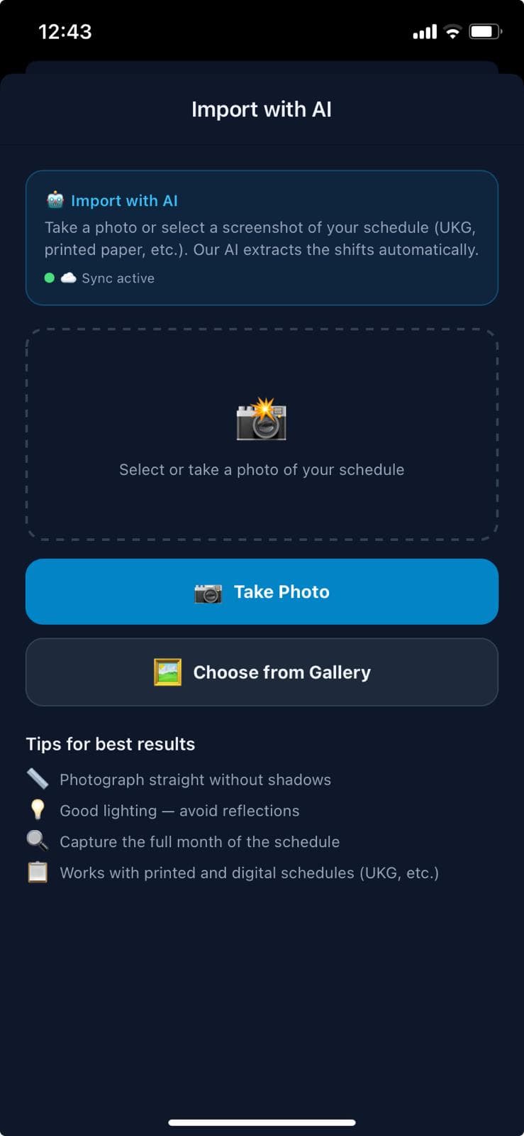 AI schedule import screen