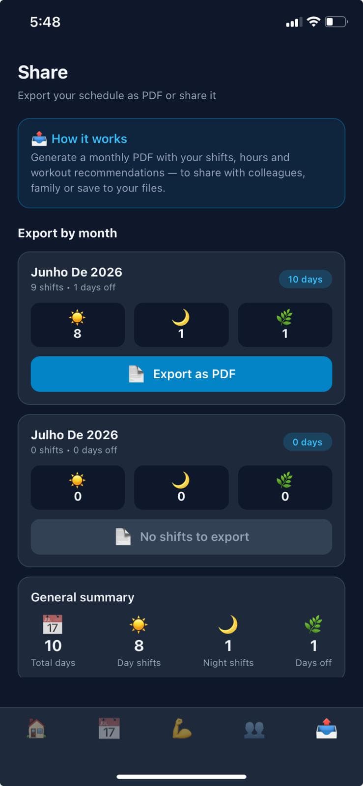Schedule PDF export screen